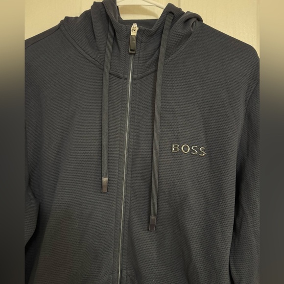 HUGO BOSS Cotton-Piqué Zip-Up Hoodie Dark Blue Size M | Made in Portugal - Picture 6 of 14
